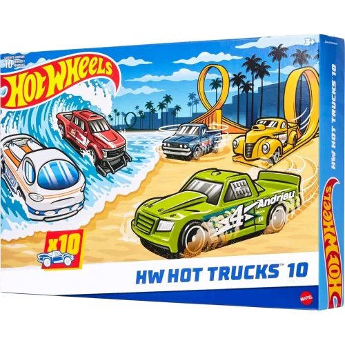 Image of Hot Wheels 1:64 Scale Toy Trucks Set of 10 Die-Cast Stunt