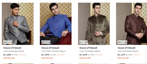 Image of House of Pataudi Men's Bandhgala Blazer up to @ ₹75% Discount