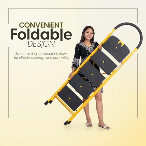 Image of Houza 5-Step Foldable Steel Ladder – Heavy-Duty Anti-Slip, Safe & Stylish | 