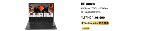 Image of HP Omen AMD Ryzen 7 @ ₹98363 on Amazon Prime Day Sale
