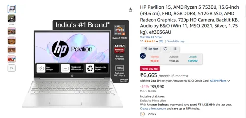 Image of HP Pavilion 15 Ryzen 5 Laptop (8GB DDR4, 512GB SSD)