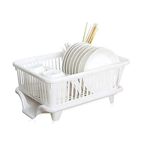 Image of HROY 3-in-1 Kitchen Sink Drainer & Drying Rack with Tray – Light White