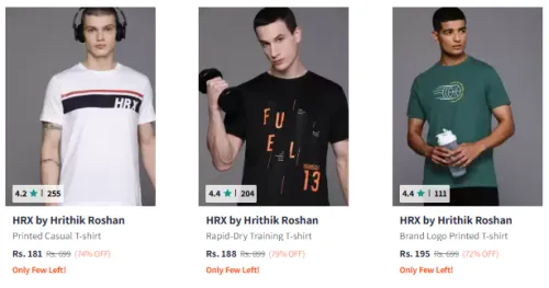 Image of HRX by Hrithik Roshan Brand Men's T-shirt @ Up to 79% Discount