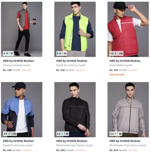 Image of HRX by Hrithik Roshan Brand Men's Jacket @ Minimum 70% Discount