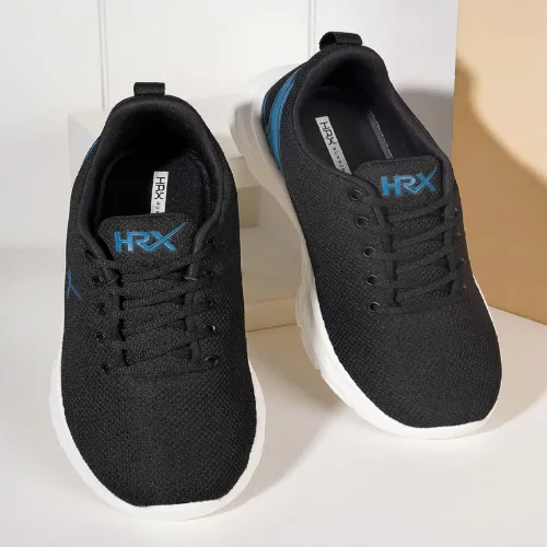 Image of HRX by Hrithik Roshan Men Black & Blue Flyknit Mesh Marking Running Shoes