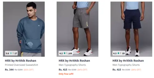 Image of HRX by Hrithik Roshan Men Clothing Minimum 85% Discount