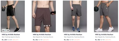 Image of HRX by Hrithik Roshan Men's Solid Training Shorts Minimum 56% Discount