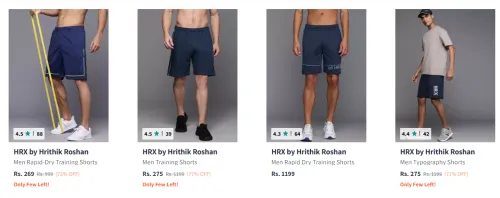 Image of HRX by Hrithik Roshan Men's Shorts Minimum 70% Discount 
