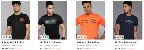 Image of HRX by Hrithik Roshan Men's Gym T-shirt Starting Price At @ ₹143