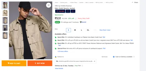 Image of HRX by Hrithik Roshan Men Solid Sports Jacket