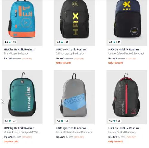 Image of HRX by Hrithik Roshan Unisex Backpack Minimum 70% Discount