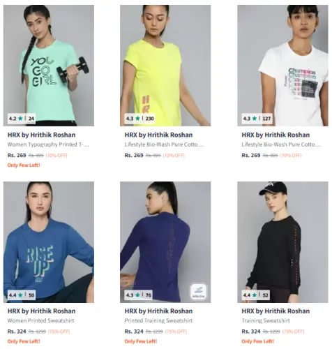 Image of HRX by Hrithik Roshan Women's T-shirt @ Minimum 70% Discount