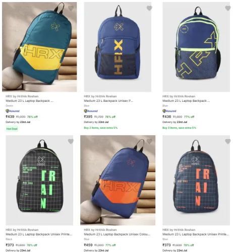 Image of Hrx By Hrithik Roshan Backpacks at Minimum 70% Discount