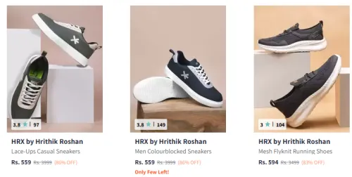 Image of HRX Men’s Lace-Up Casual Sneakers up to @ ₹86% Discount