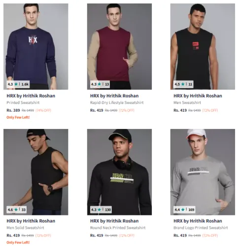 Image of HRX by Hrithik Roshan Brand Men's Sweatshirt @ Minimum 70% Discount