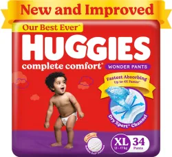 Huggies Complete Comfort Wonder Pants, Indias Fastest Absorbing Diaper | - XL (34 Pieces)