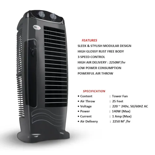 Image of IBELL DELUXE High Speed Tower Fan, 25-foot Air Delivery, Low Power Consumption, 4-way Air Flow (Grey)