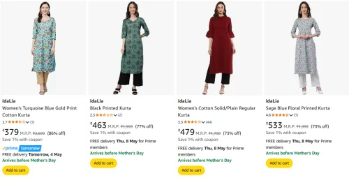 Image of idaLia Women Kurta set Minimum 80% Discount
