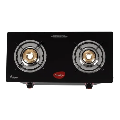 Image of igeon Aster Gas Stove 2 Burner (High Powered Brass Burner, Glass Top) 