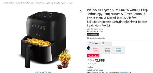 Image of INALSA 1400W Air Fryer 3.5 ltr 