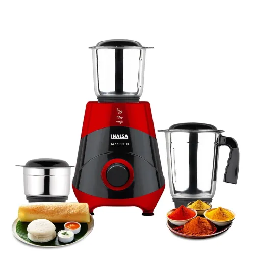 Image of INALSA Mixer Grinder|500W Powerful Motor|High RPM 2100 for Finer Grinding Result|3 Stainless Steel Jars|