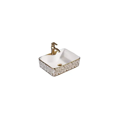 Image of InArt Ceramic Wash Basin Rectangle Shape Gold White