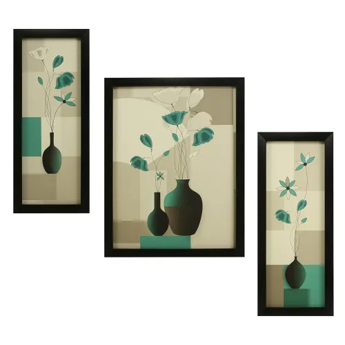 Image of Indianara 3 Pc Set Of Floral Paintings Without Glass 5.2 X 12.5, 9.5 X 12.5, 5.2 X 12.5 Inch
