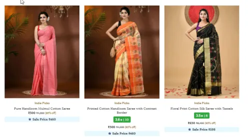 Image of INDIE PICKS Pure Handloom Mulmul Cotton Saree Starting At @₹420
