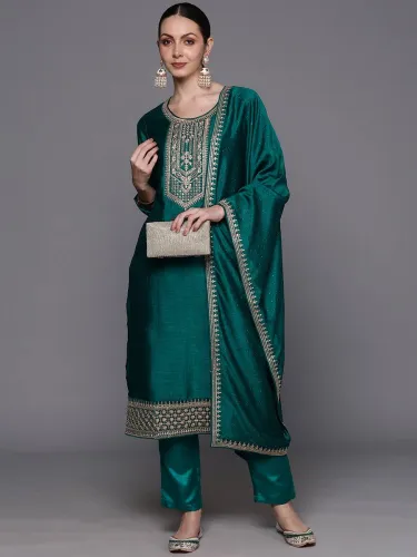 Image of Indo Era Women Polyester Kurta Pant Dupatta Set