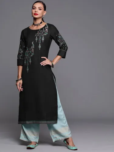 Image of Indo Era Women Printed Pure Cotton Straight Kurta