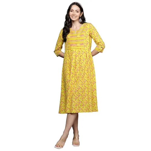 Image of INDO ERA Women's A-Line Floral Cotton Ethnic Midi Dresses(23Prn4774)