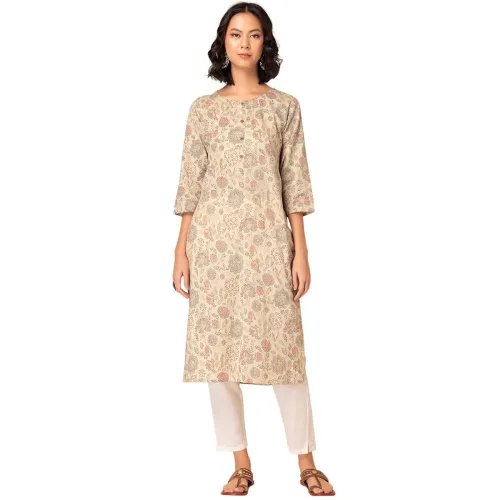 Image of Indya Floral Anarkali Cotton Kurta Set (3)