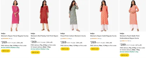 Image of Indya Women's Kurtas Minimum 80% Discount