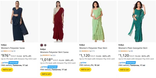 Image of Indya Women's Sarees at minimum 60% Discount