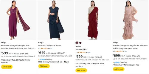 Image of Indya Women's Sarees at minimum 78% Discount