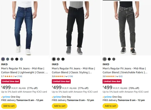 Image of INKD Men's Jeans at minimum 70% Discount