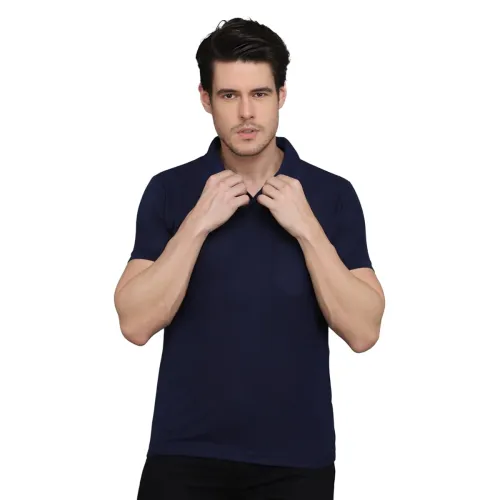 Image of INKKR Cotton Blend Polo Neck Half Sleeve T-Shirt with Pocket