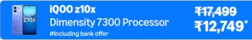 Image of iQOO Z10x 5G @ ₹12749 on Amazon Prime Day Sale
