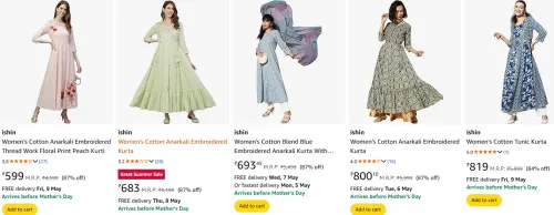 Image of ishin Women's Cotton Anarkali Set Minimum 80% Discount
