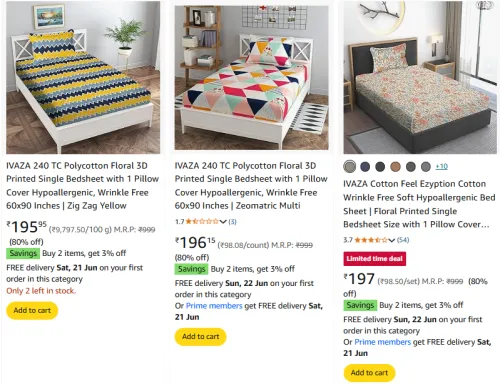 Image of IVAZA Single Bedsheets Minimum 75% Discount 