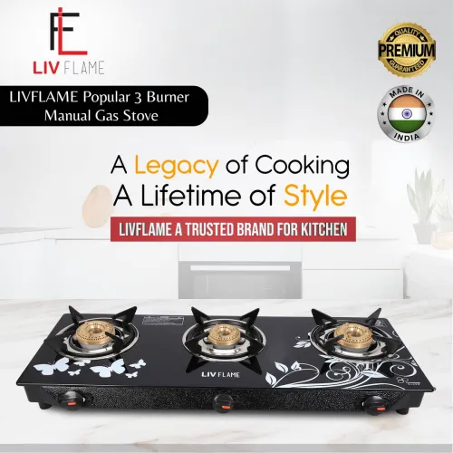 Image of LIVFLAME Popular Cute Glass Gas stove 3 Burner