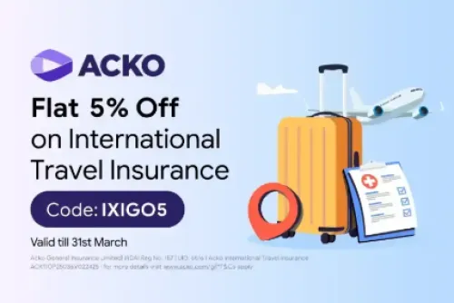Image of Ixigo Coupon : Flat 5% off on International Travel Insurance on Acko