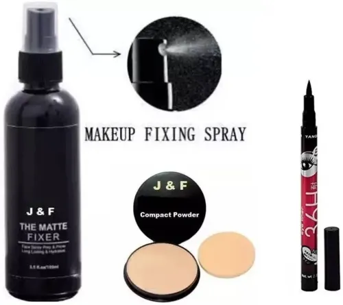 Image of J & F Face Compact Powder, Eyeliner, Fixer Spray