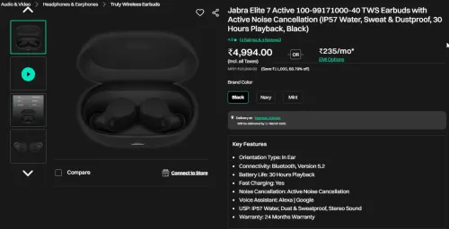 Image of Jabra Elite 7 Active TWS Earbuds (Black)