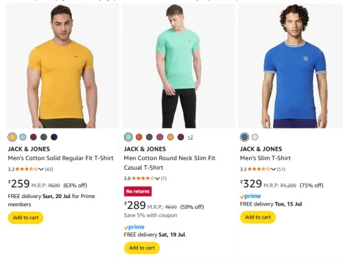 Image of Jack & Jone Men Fashion T-shirt Starting @ ₹259