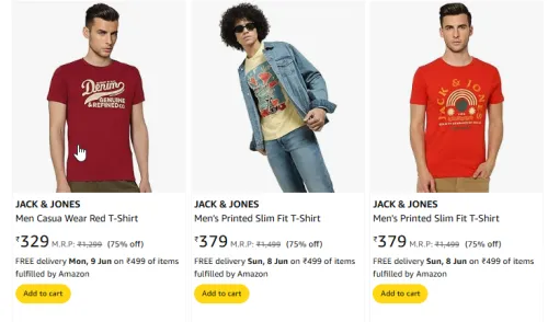 Image of JACK & JONES Men Fashion T-shirt Starting @ ₹329