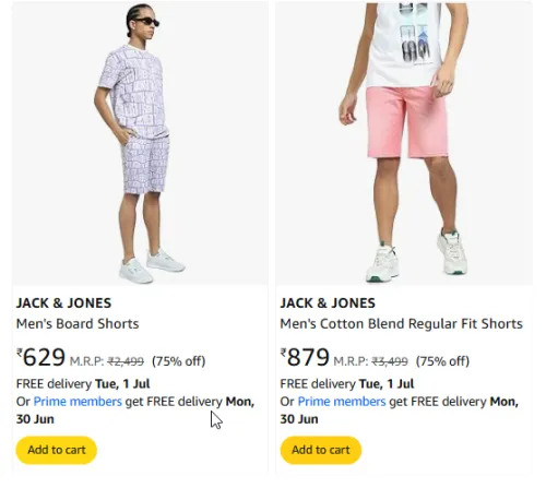 Image of Jack & Jones Men's Shorts Flat 75% Discount