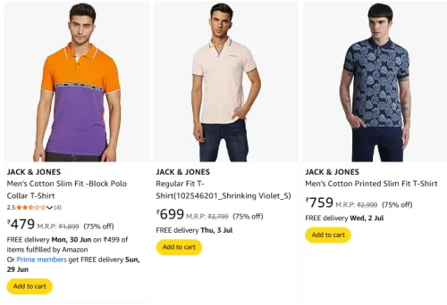 Image of Jack & Jones Men's T-Shirt Minimum 70% Discount