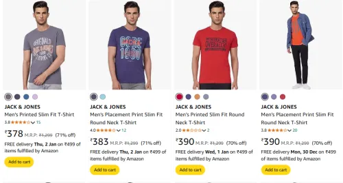 Image of JACK & JONES Men's T-shirt Starts @ ₹378
