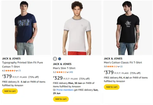 Image of Jack & Jones Men's T-Shirt Minimum 70% Discount